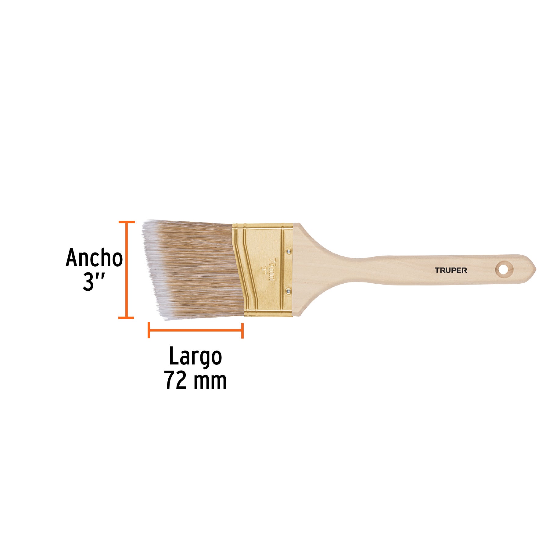 Brocha cerdas sintéticas, mango madera,corte angular, 3"