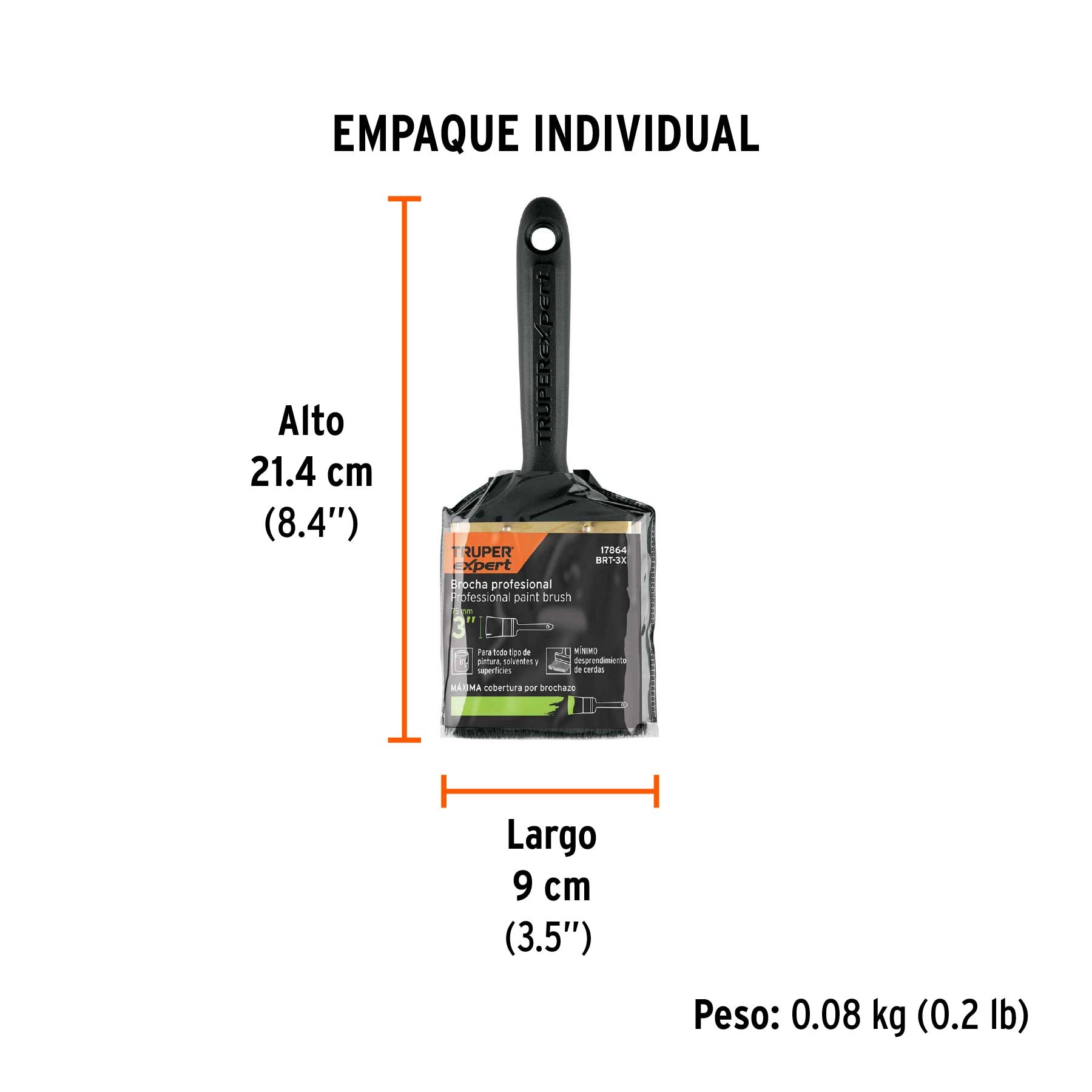 Brocha, mango de plástico, 3", Truper Expert