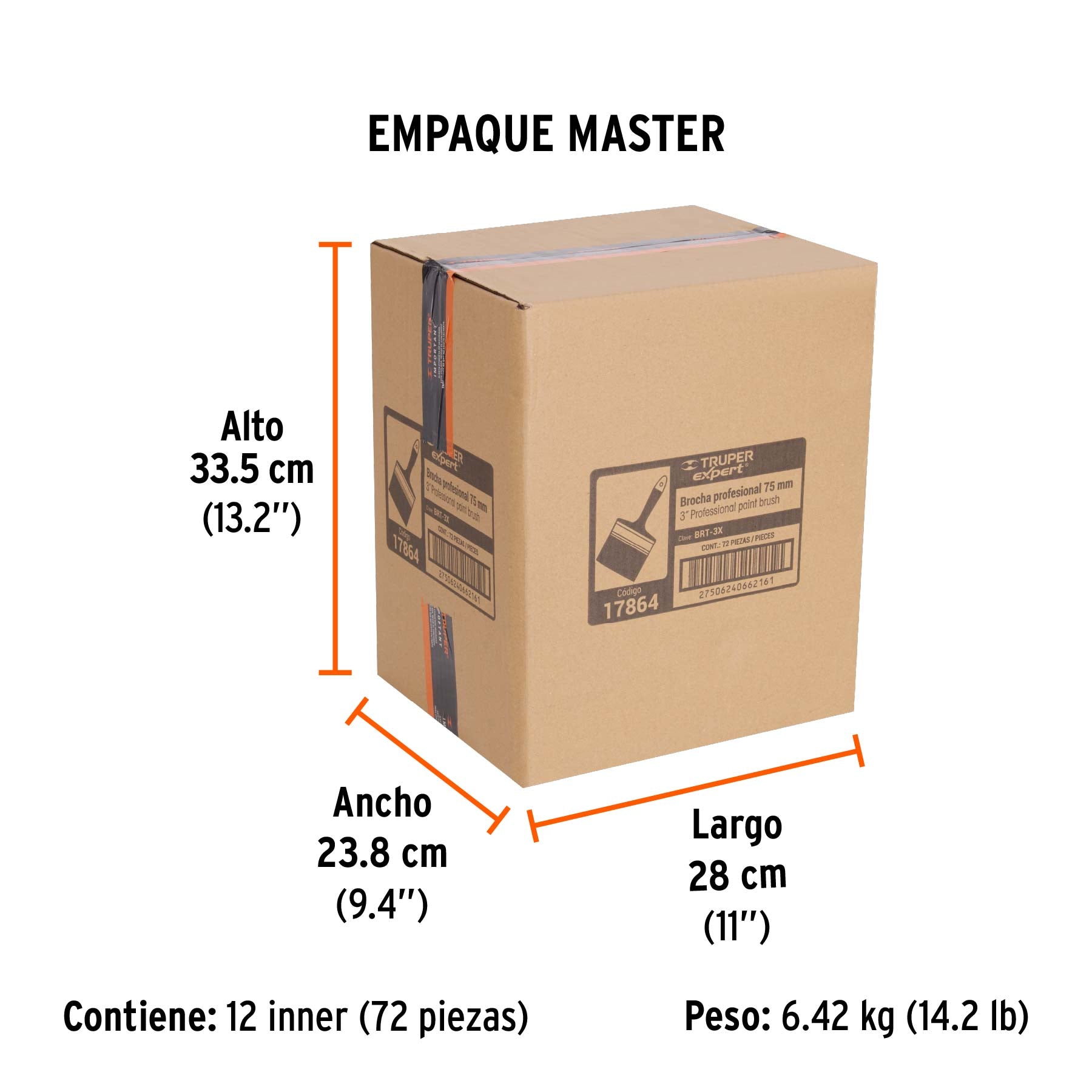 Brocha, mango de plástico, 3", Truper Expert