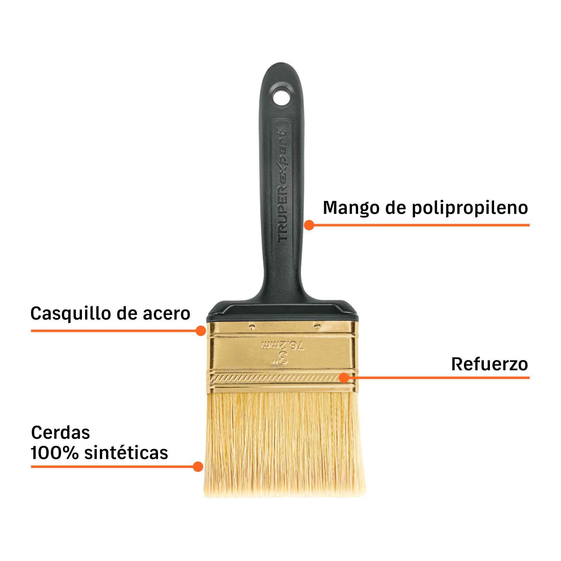 Brocha, mango de plástico, 3", Truper Expert
