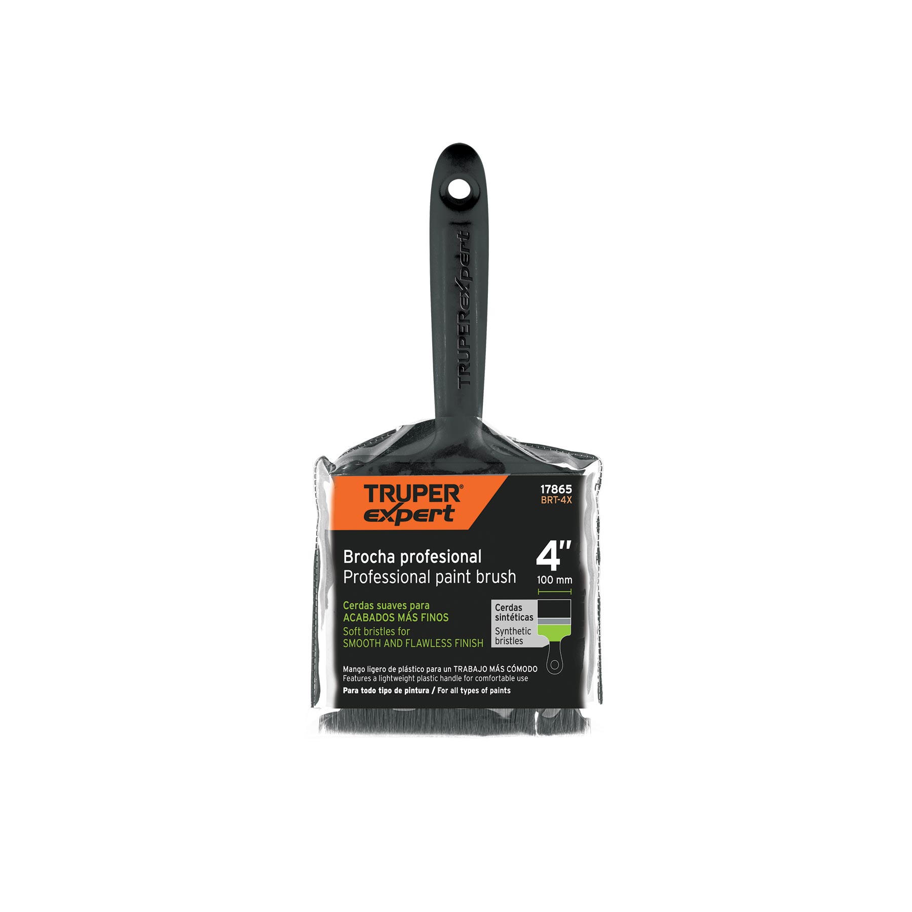 Brocha, mango de plástico, 4", Truper Expert