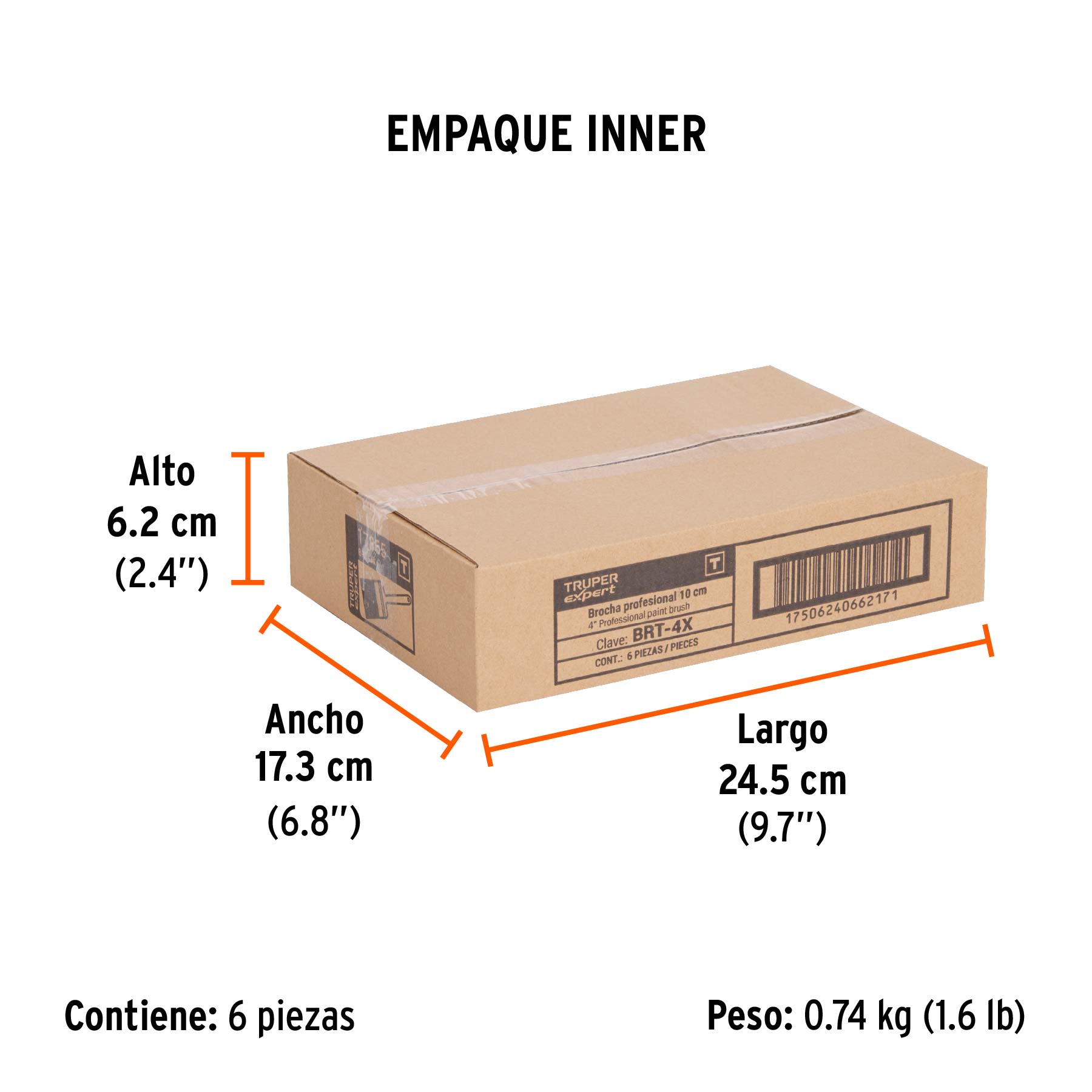 Brocha, mango de plástico, 4", Truper Expert