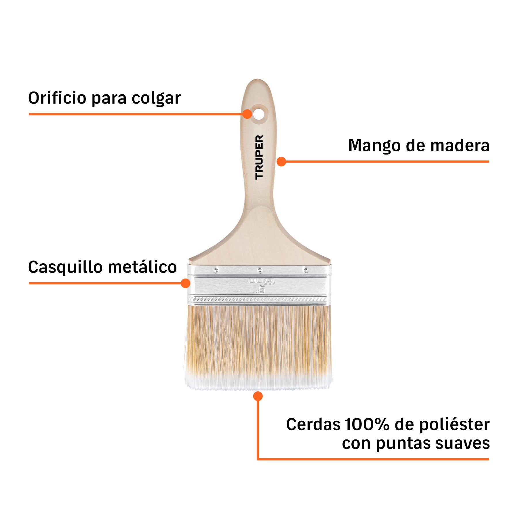 Brocha cerdas sintéticas 5' corte recto, mango de madera