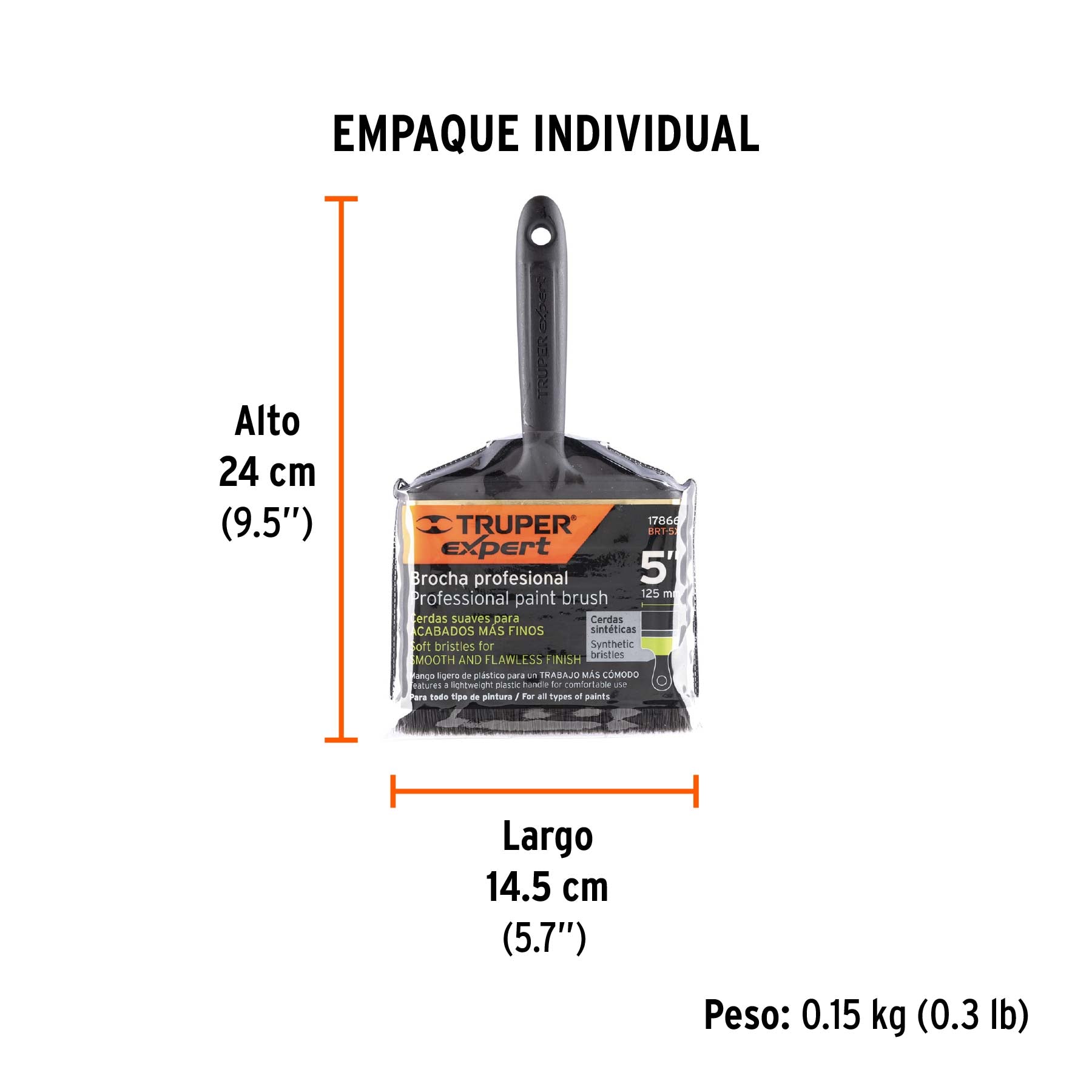Brocha, mango de plástico, 5", Truper Expert