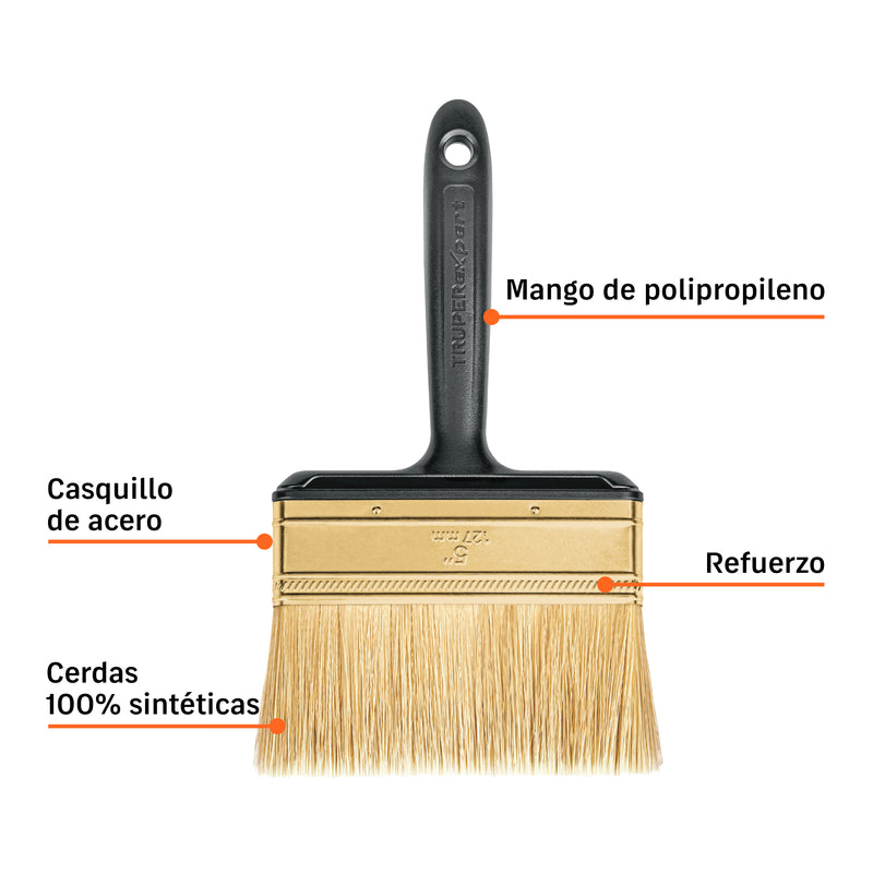 Brocha, mango de plástico, 5", Truper Expert