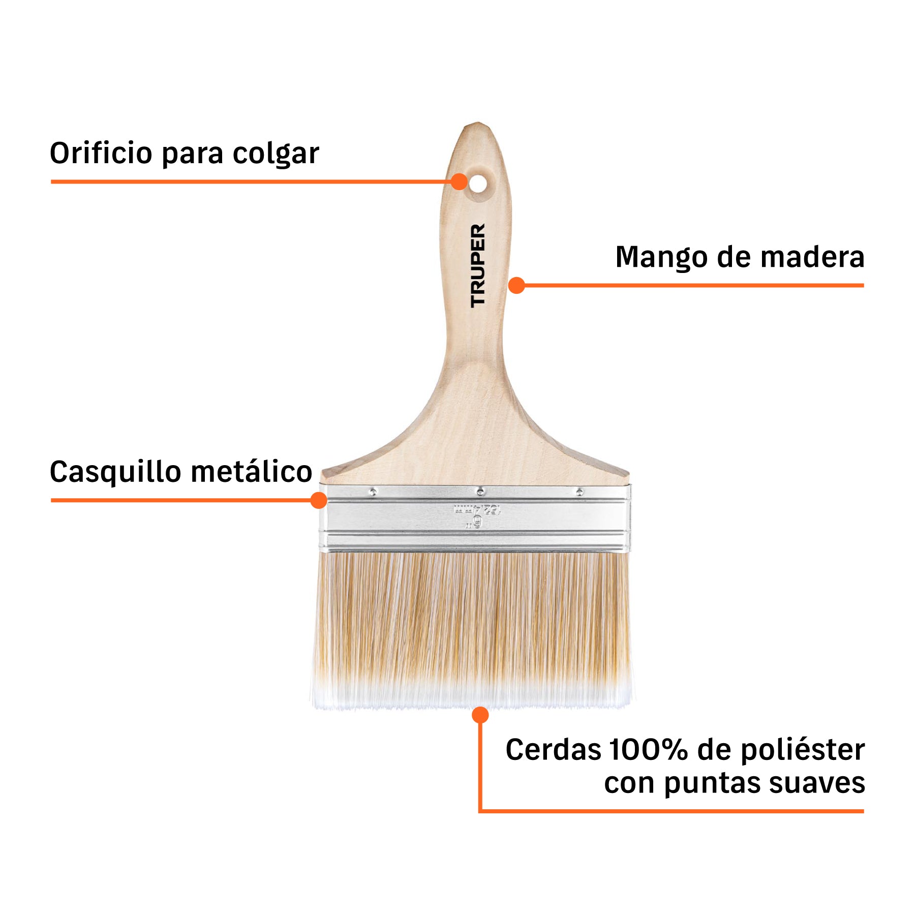 Brocha cerdas sintéticas 6' corte recto, mango de madera