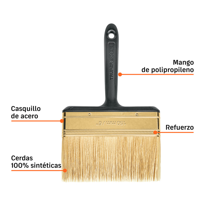 Brocha, mango de plástico, 6", Truper Expert