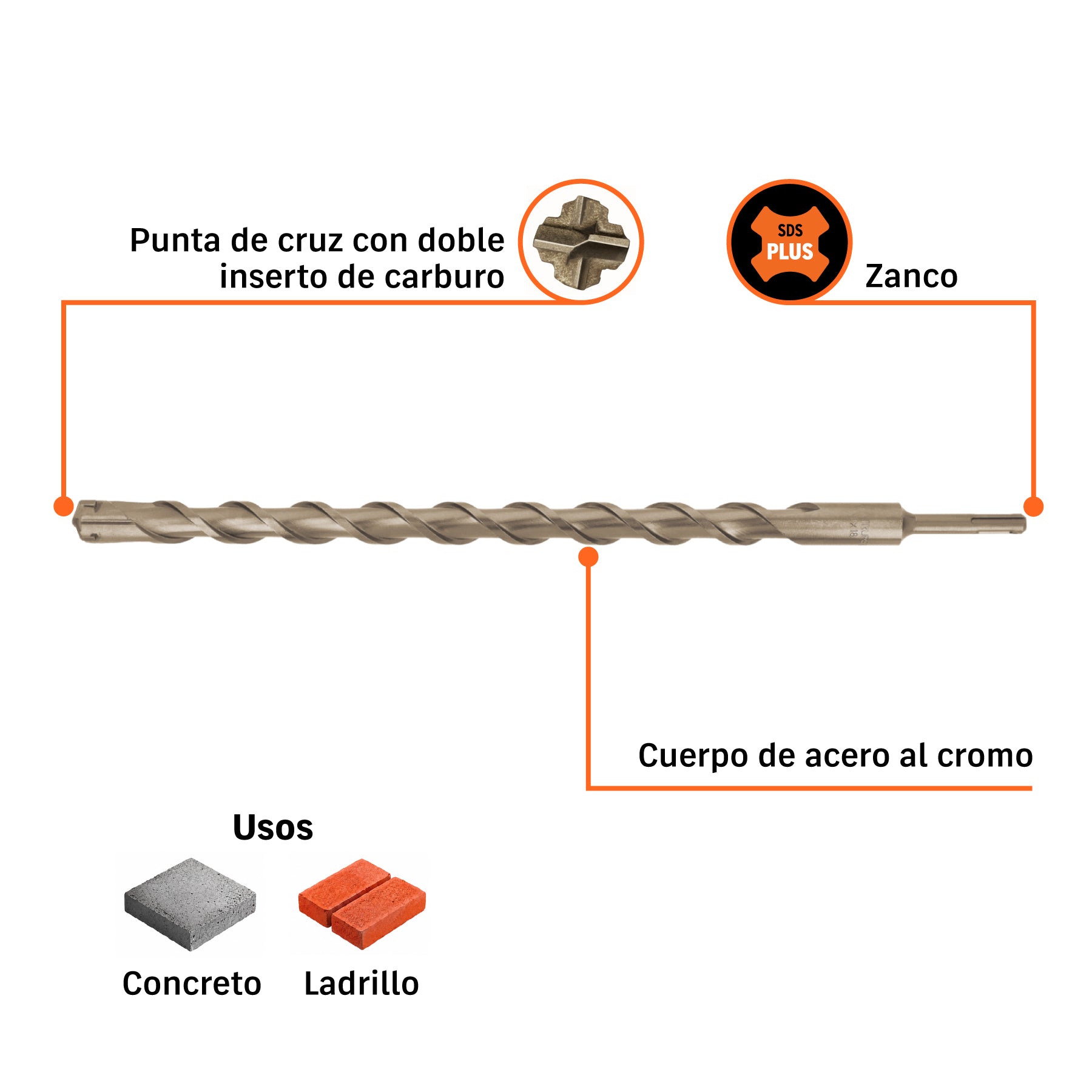 Broca con sistema directo de inserción, 1 x 18"
