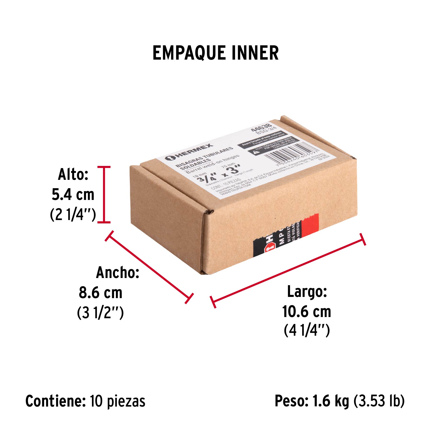 Bisagra tubular, soldable, 3/4"