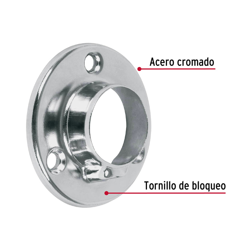 Brida cromada para tubo redondo de closet