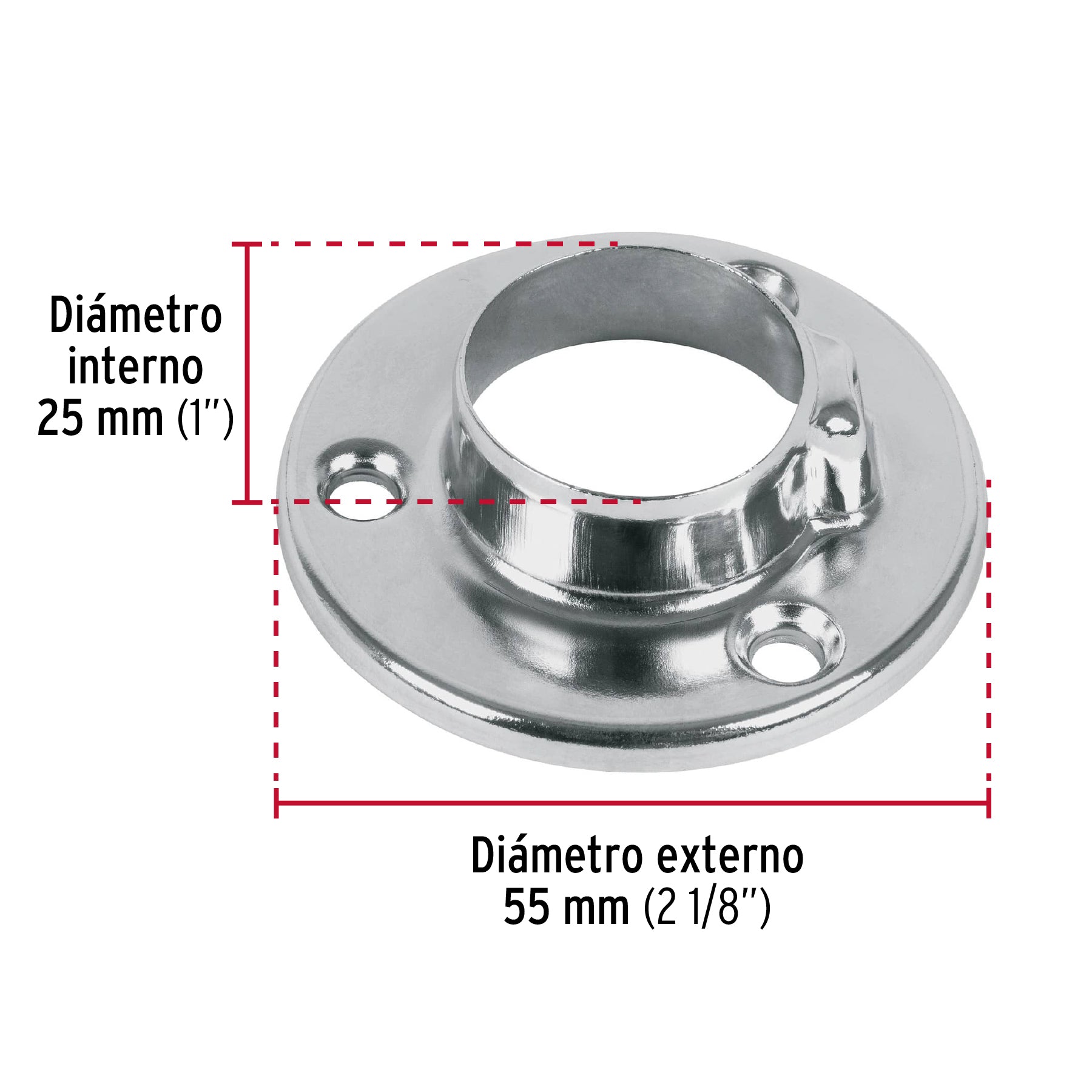 Brida cromada para tubo redondo de closet