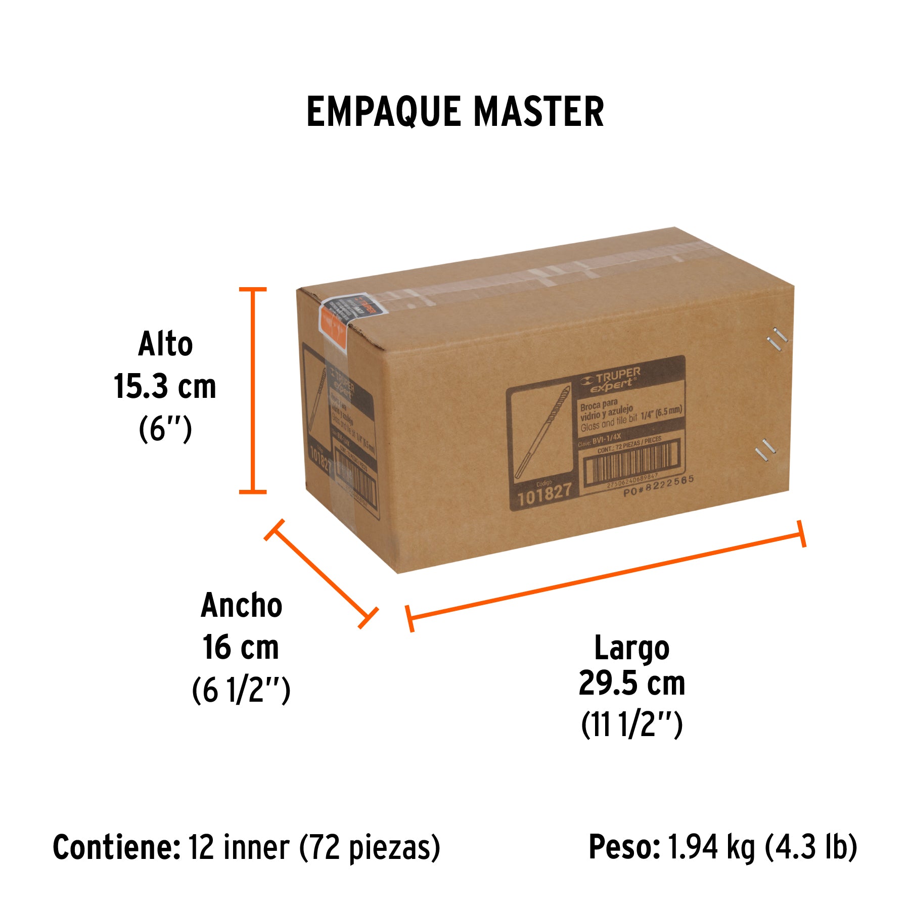 Broca para vidrio y azulejo 1/4', Truper Expert