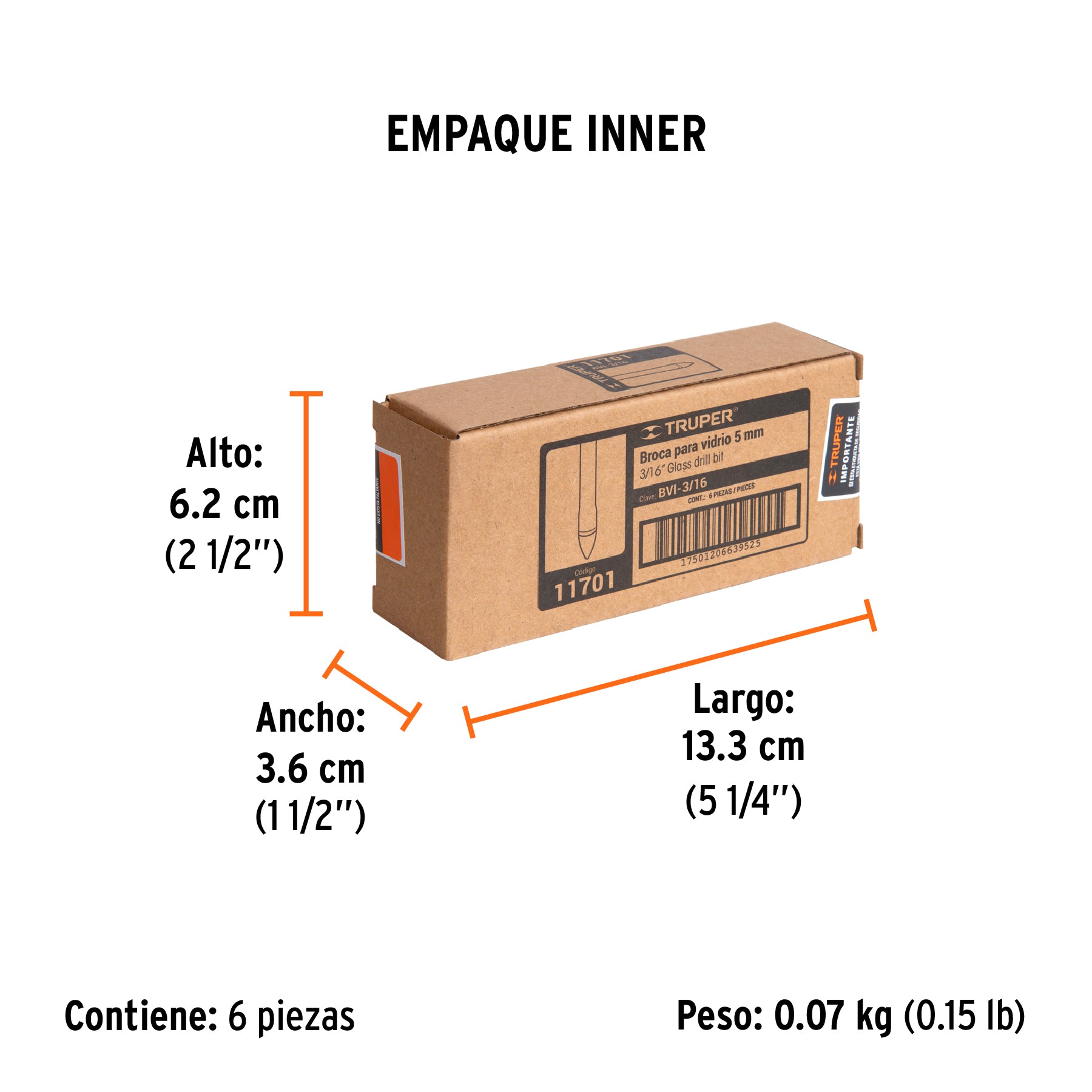 Broca para vidrio y azulejo, 3/16"