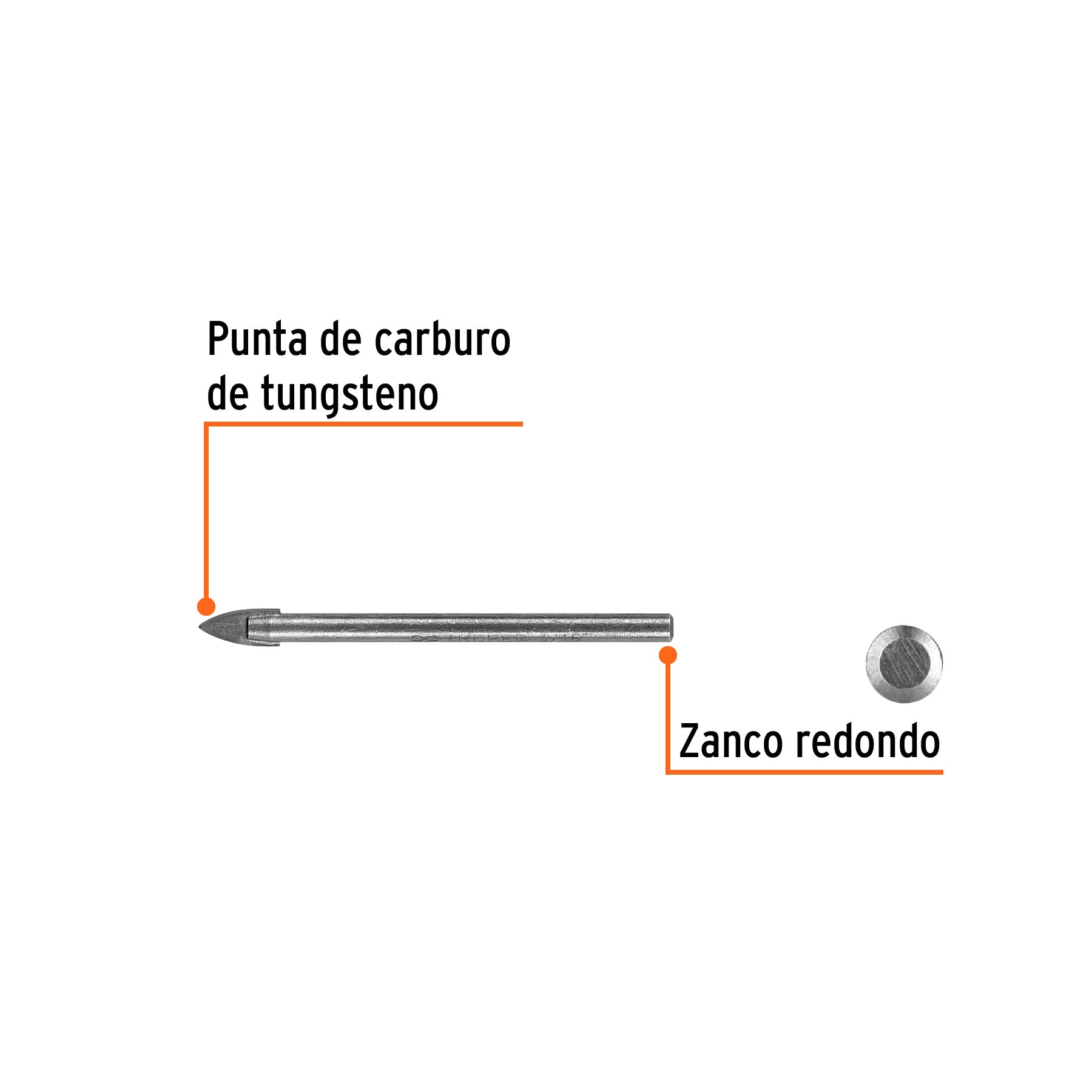 Broca para vidrio y azulejo, 3/16"