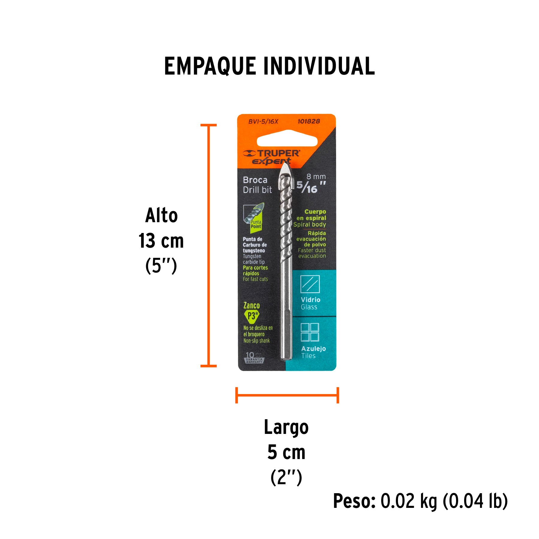 Broca para vidrio y azulejo 5/16', Truper Expert