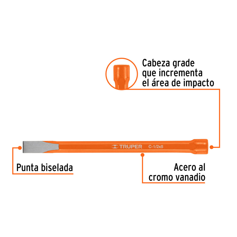 Cincel de corte frío, 1/2 x 8"