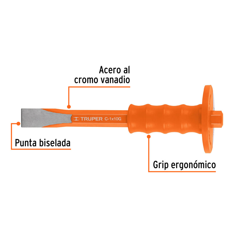 Cincel de corte frío, 1 x 10" con grip