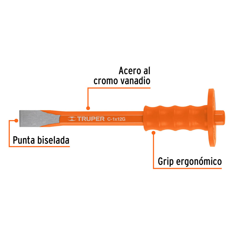 Cincel de corte frío, 1 x 12", con grip