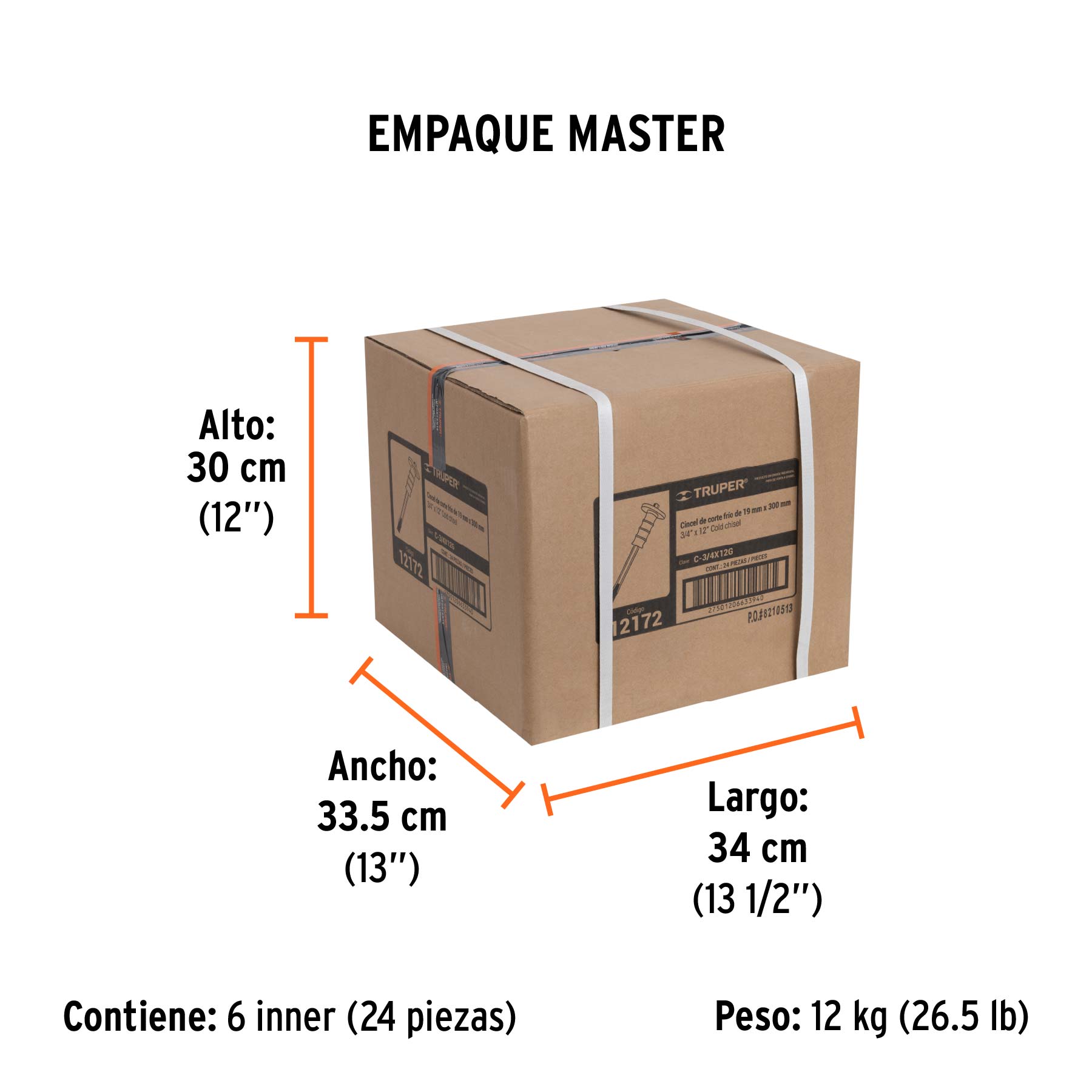 Cincel de corte frío, 3/4 x 12", con grip