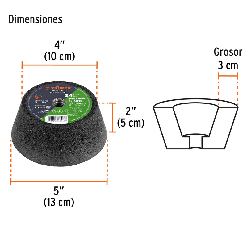 Copa desbaste, 5", grano 24 para piedra