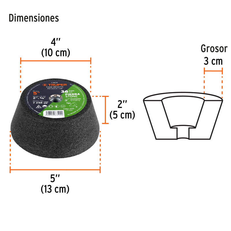 Copa desbaste, 5", grano 36 para piedra