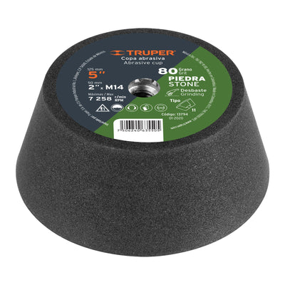 Copa desbaste de piedra 5" grano 80, eje M14, TRUPER