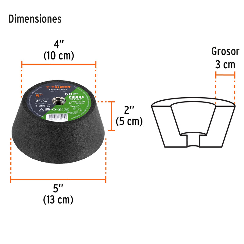 Copa desbaste, 5", grano 60 para piedra
