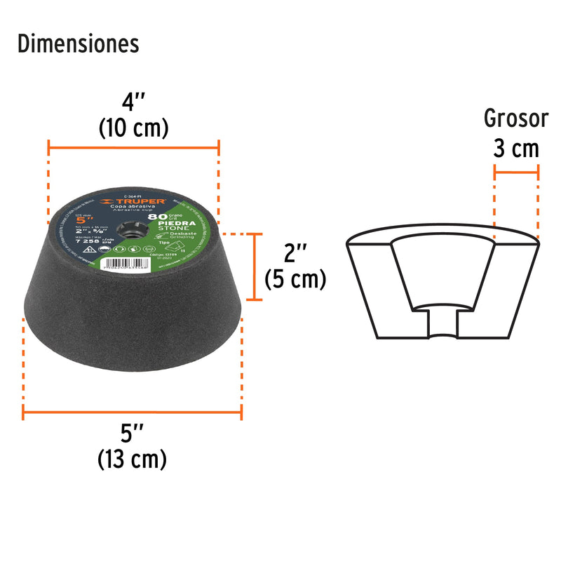 Copa desbaste, 5", grano 80 para piedra