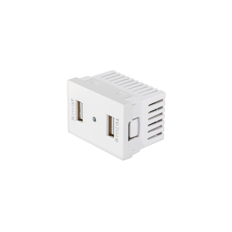 Toma con 2 puertos USB blanco de 1.5 módulos, línea Lisboa