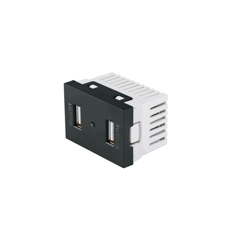 Toma con 2 puertos USB negro de 1.5 módulos, línea Lisboa
