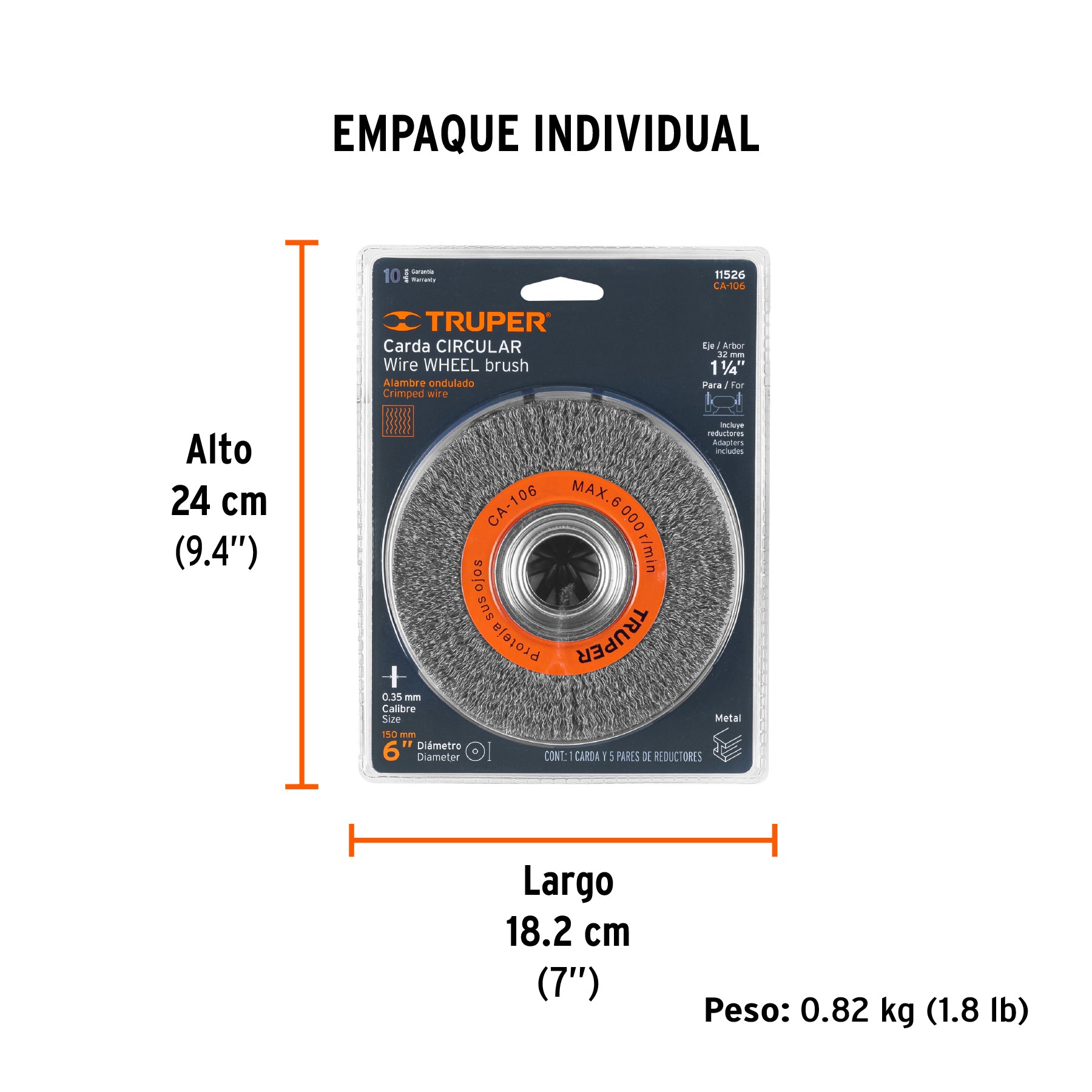 Carda 6 x 1-1/8" para esmeril