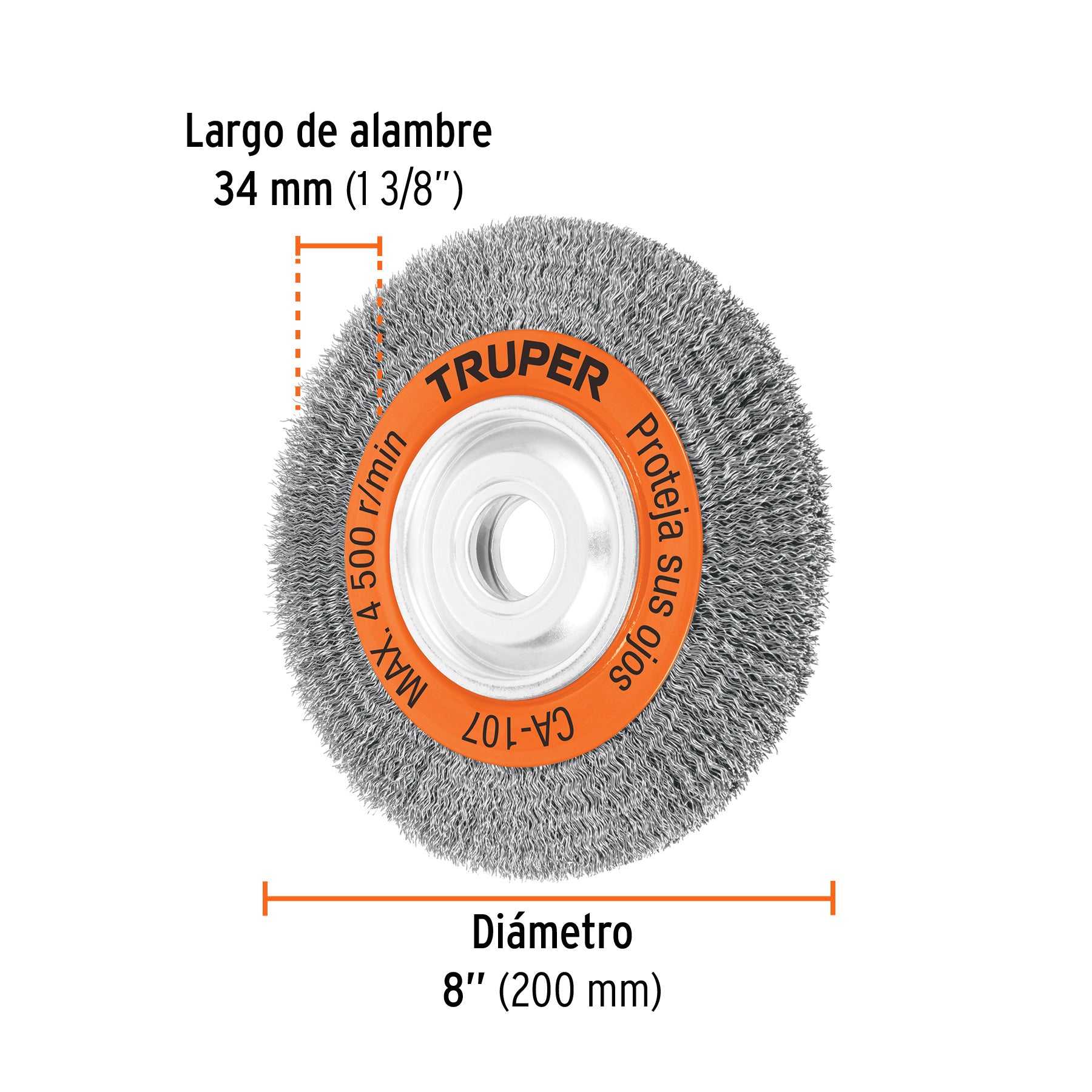Carda alambre ondulado, 8 x 3/4" para esmeril