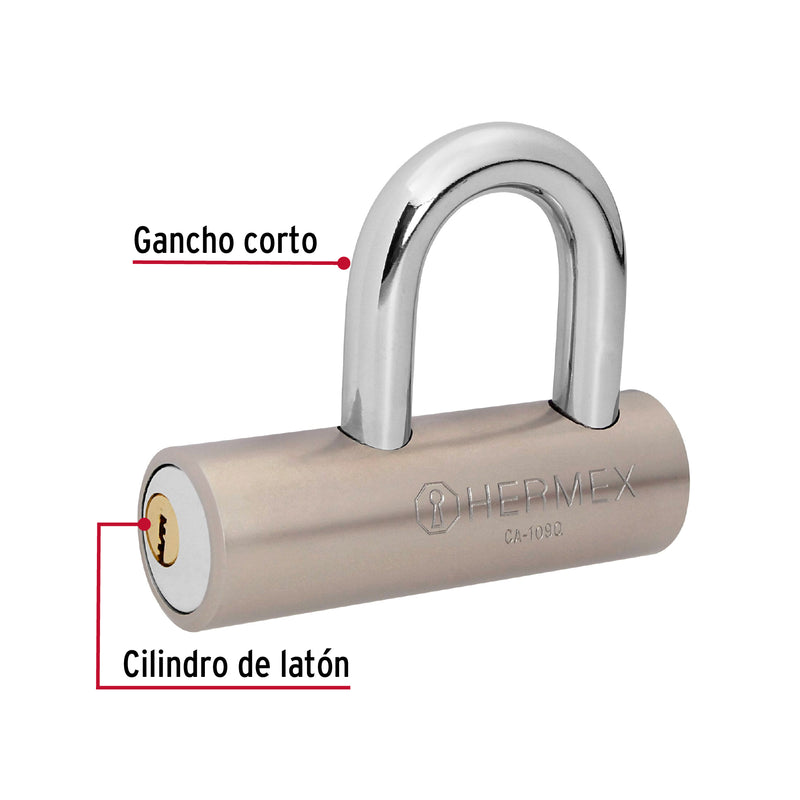 Candado de acero, 109mm, gancho corto, llave de puntos