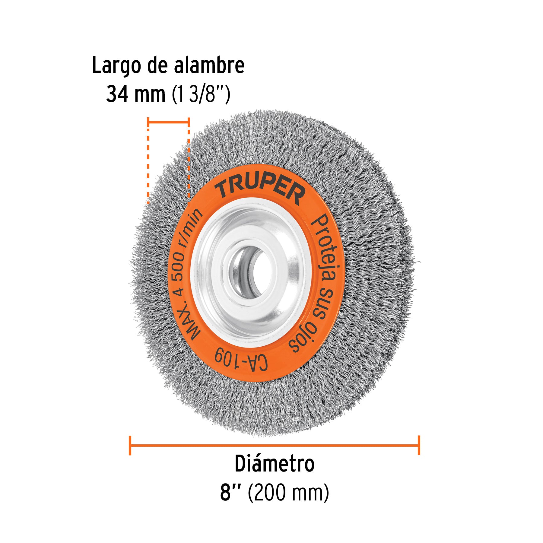 Carda alambre ondulado, 8 x 1-1/8" para esmeril