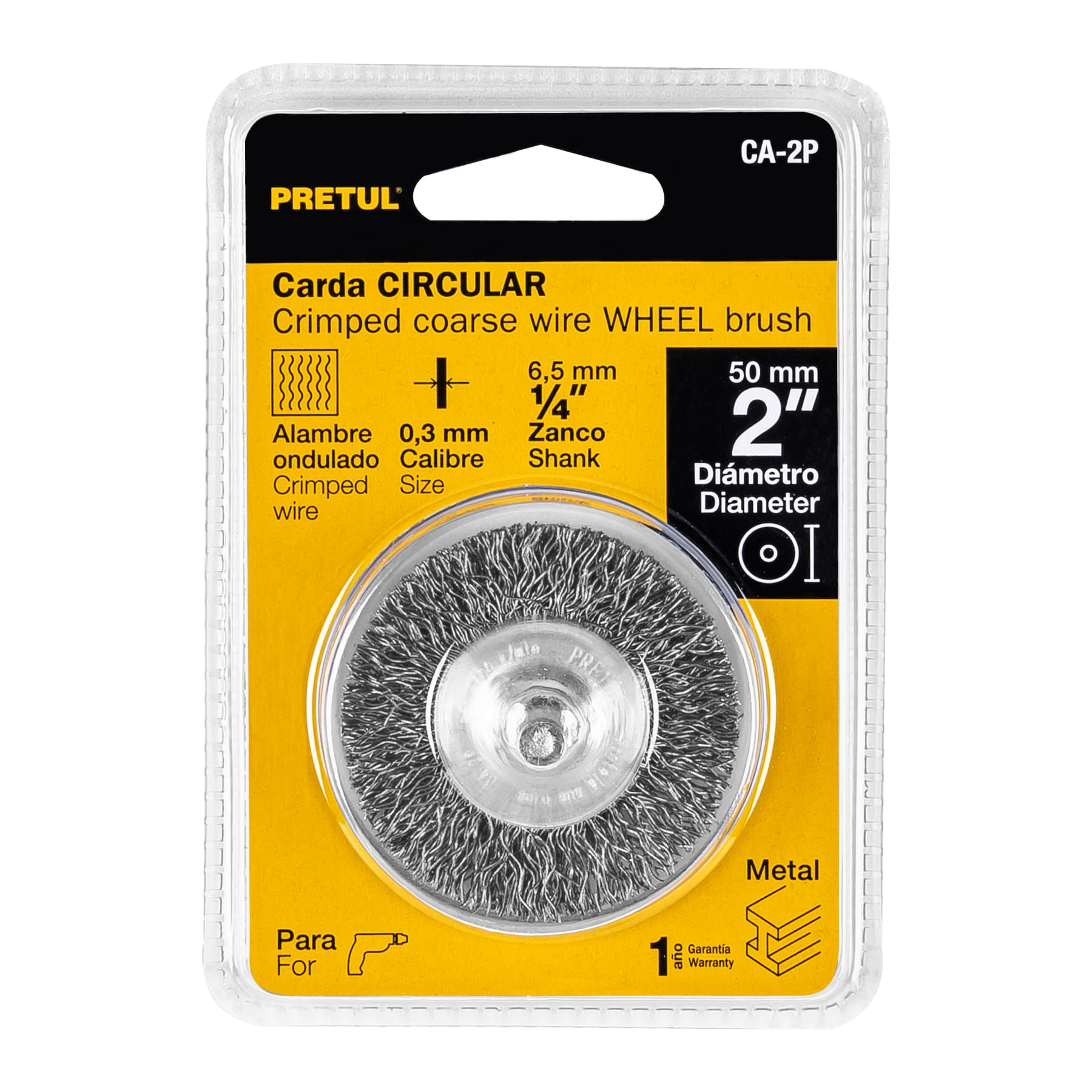 Carda circular 2", alambre grueso, para taladro, pretul