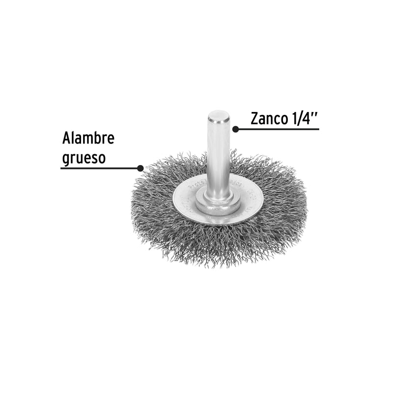 Carda circular 2", alambre grueso, para taladro, pretul