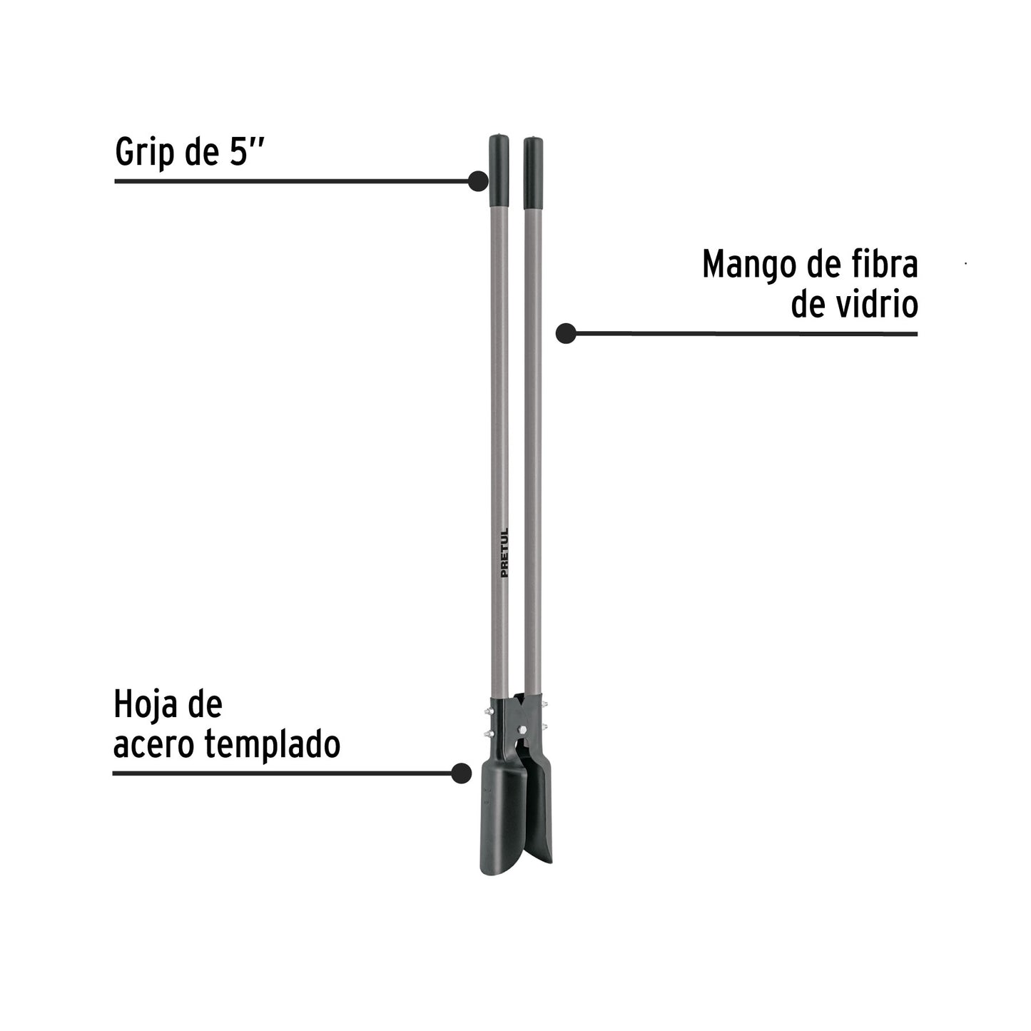 Cavador mango fibra de vidrio 44", Pretul