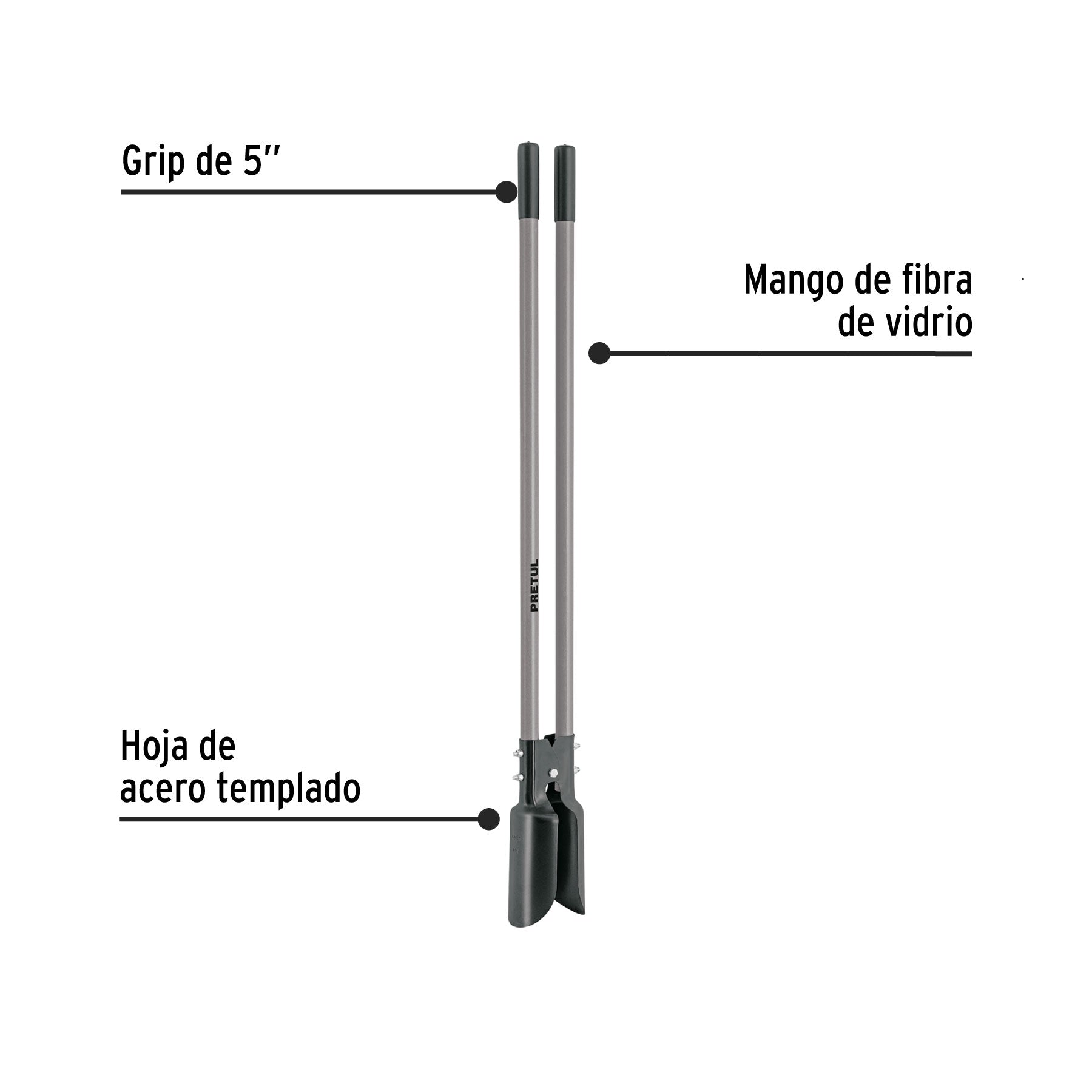 Cavador mango fibra de vidrio 44", Pretul