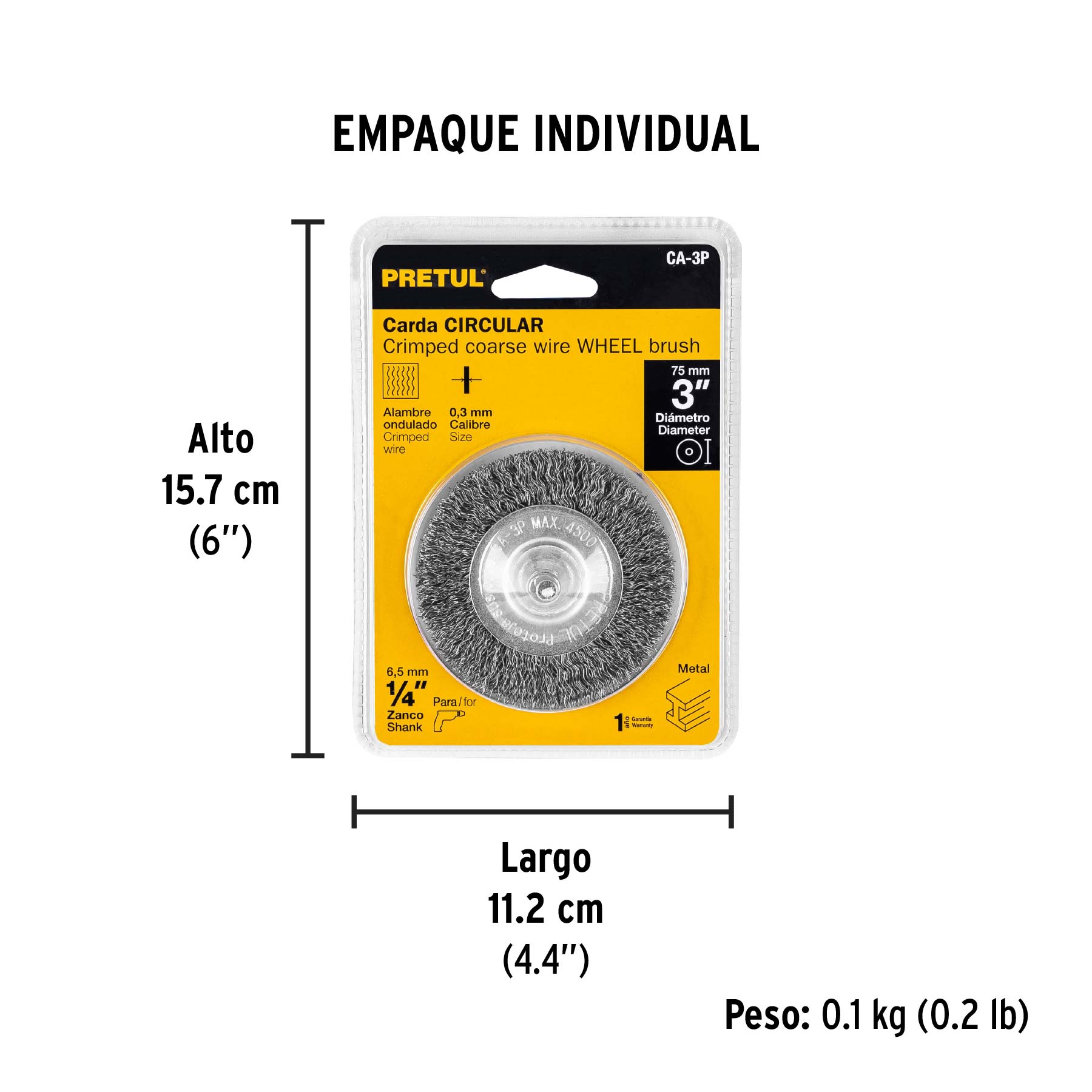Carda circular 3", alambre grueso, para taladro, pretul