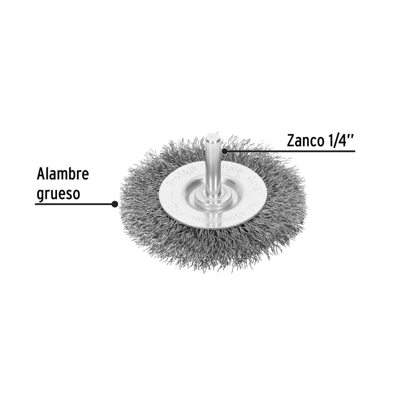Carda circular 3", alambre grueso, para taladro, pretul