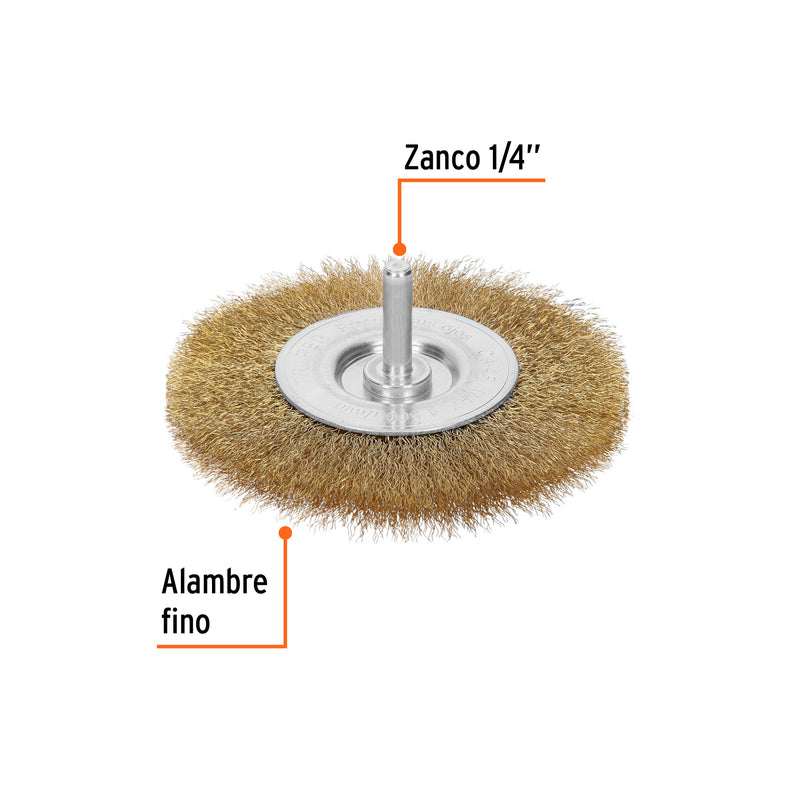 Carda circular 4", alambre fino, para taladro
