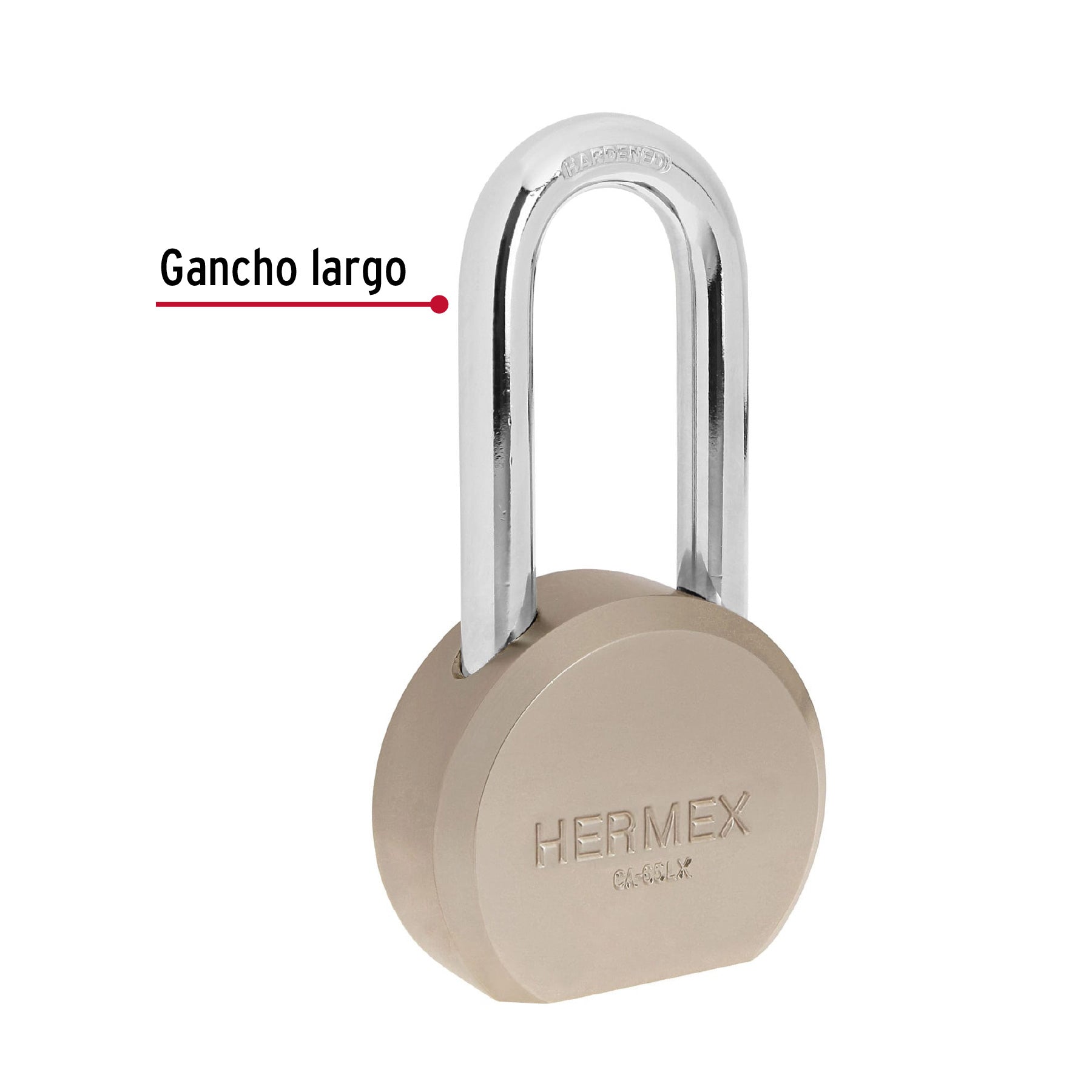 Candado redondo, 65mm, gancho largo, llave tetra, blister