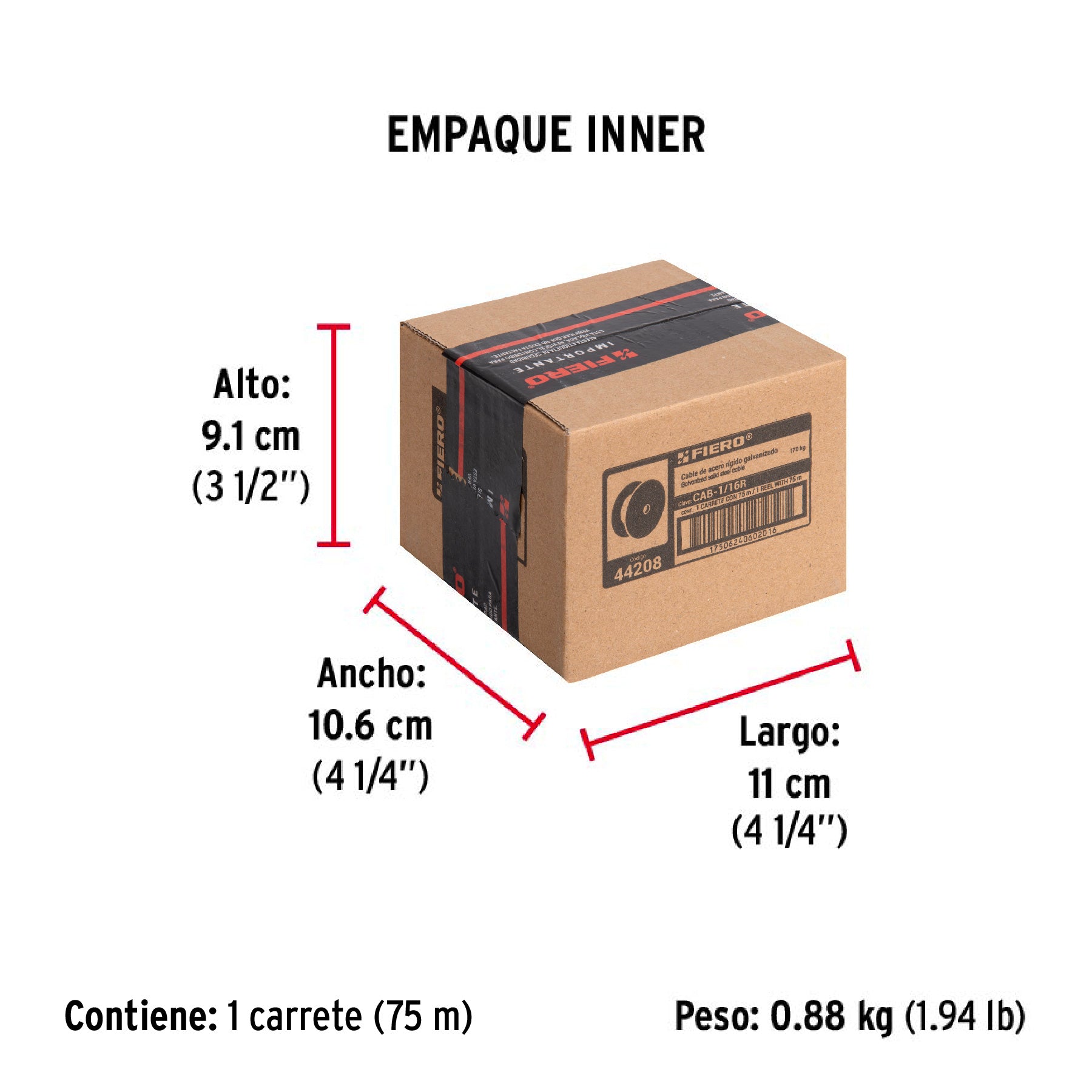 Cable rígido de acero 1/16", 7X7, 75 m