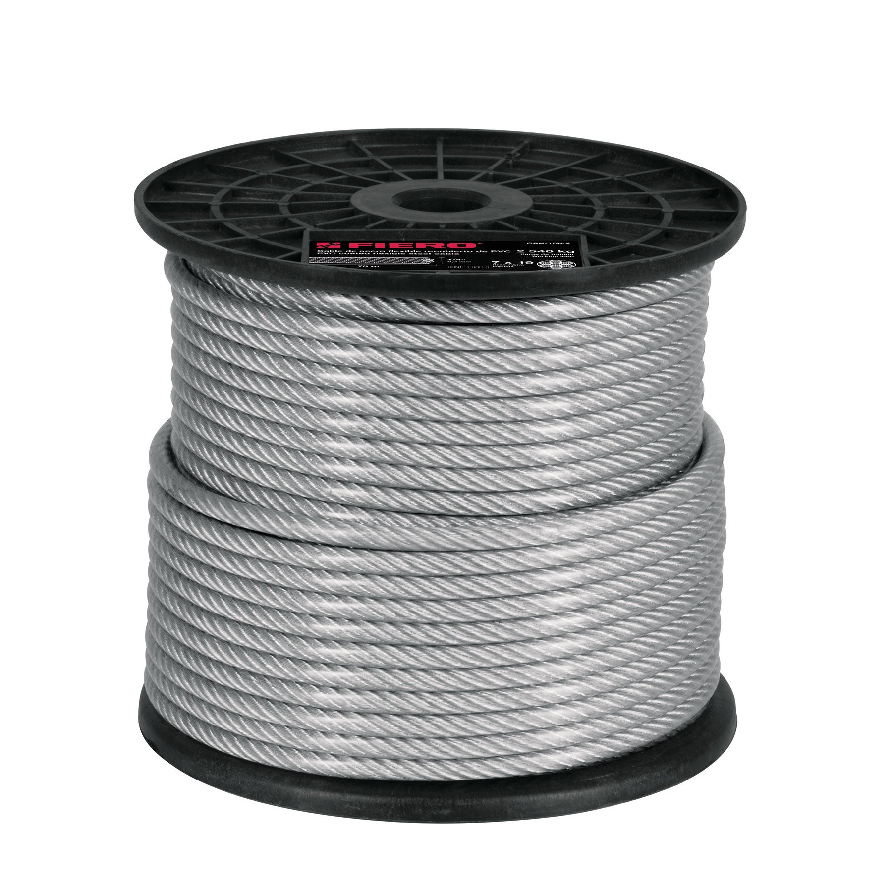 Cable flexible de acero 1/4", recubierto PVC, 7X19, 75 m