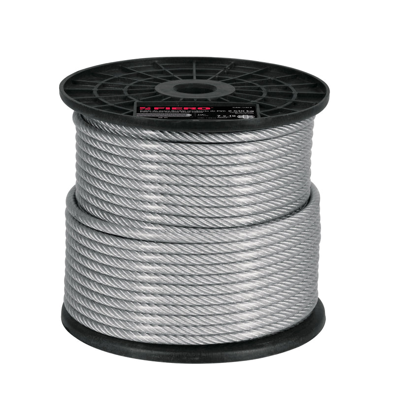 Cable flexible de acero 1/4", recubierto PVC, 7X19, 75 m