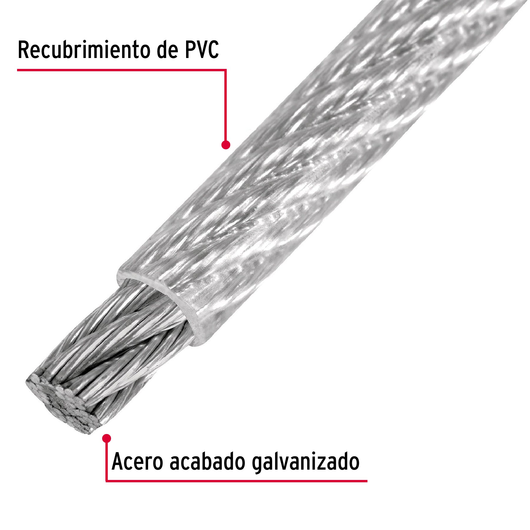 Cable flexible de acero 1/4", recubierto PVC, 7X19, 75 m