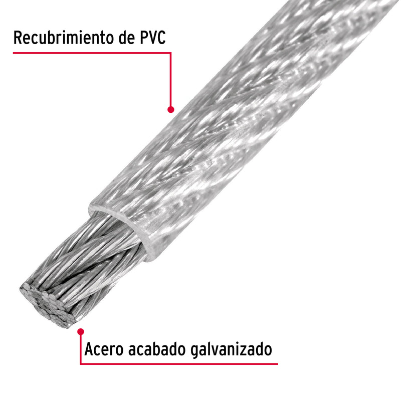 Cable flexible de acero 1/4", recubierto PVC, 7X19, 75 m