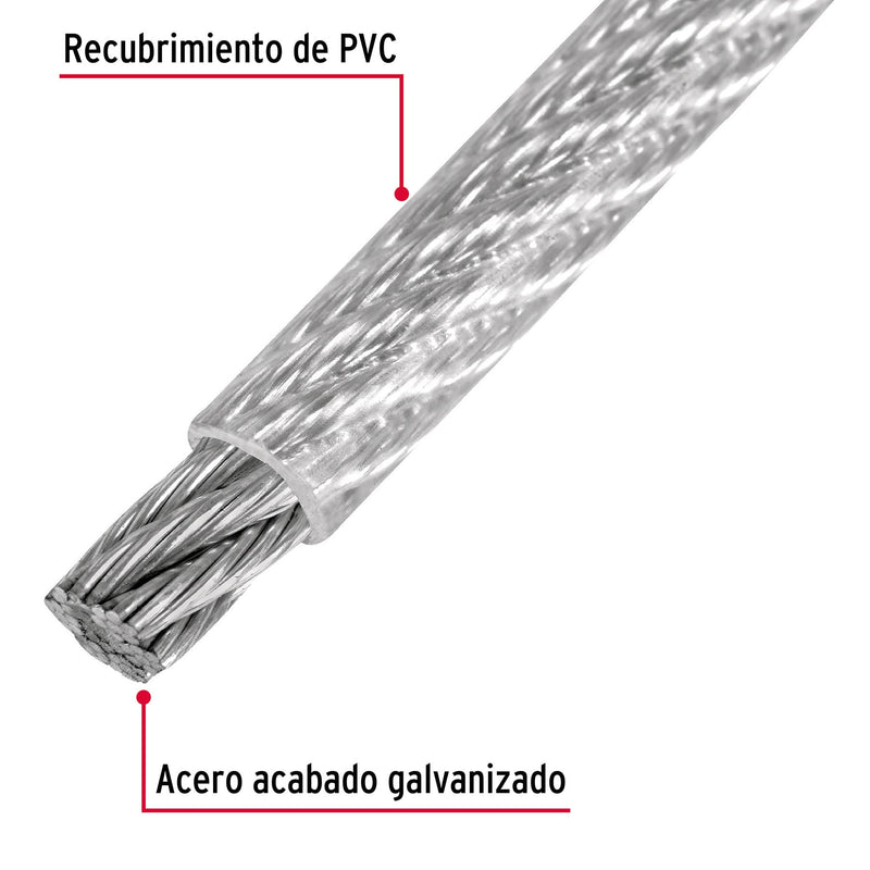 Cable rígido de acero 1/4", recubierto PVC, 7X7, 75 m