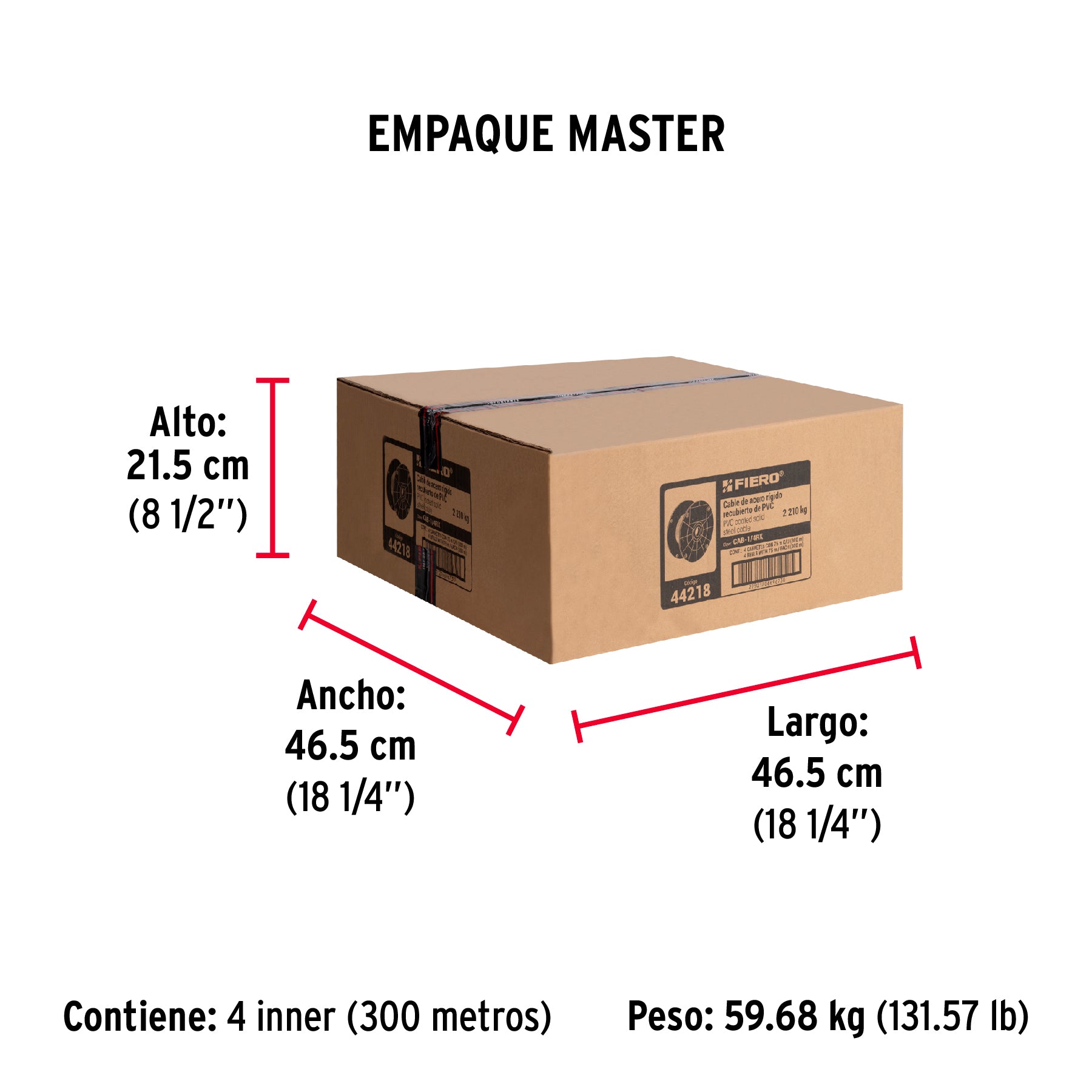 Cable rígido de acero 1/4", recubierto PVC, 7X7, 75 m