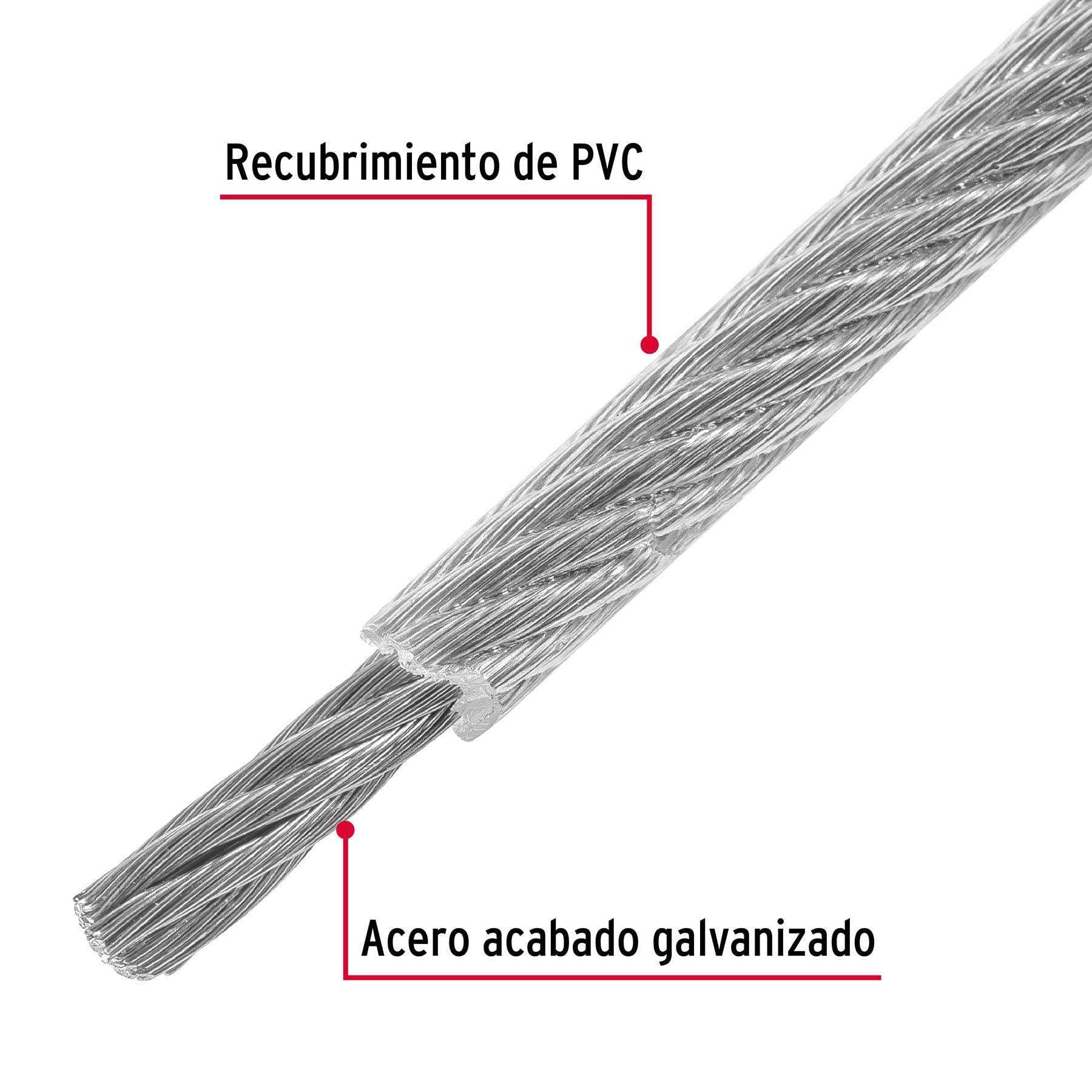 Cable flexible de acero 1/8", recubierto PVC, 7X19, 75 m
